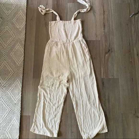 NWOT Cream Smocked, Wide-Leg Jumpsuit - Picture 3 of 8